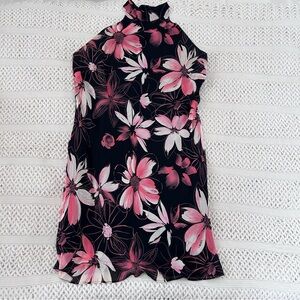 Evan Picone Womens Size 16 Black Pink Floral Halter Dress Viscose Rayon Lined